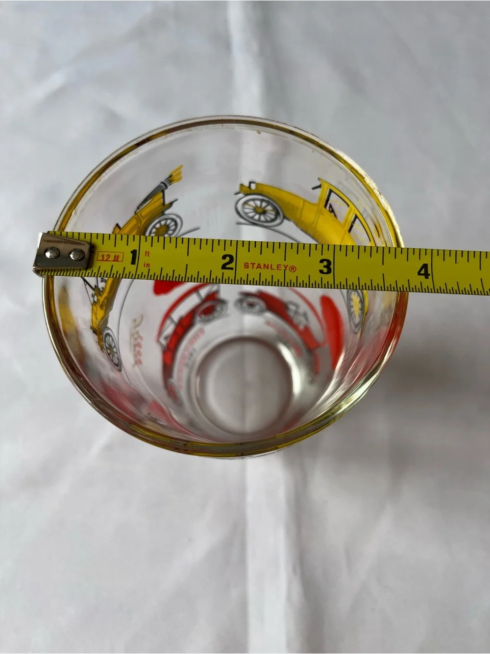 Vintage MCM Hazel Atlas Glass Antique Car Cocktail Shaker with Red Lid